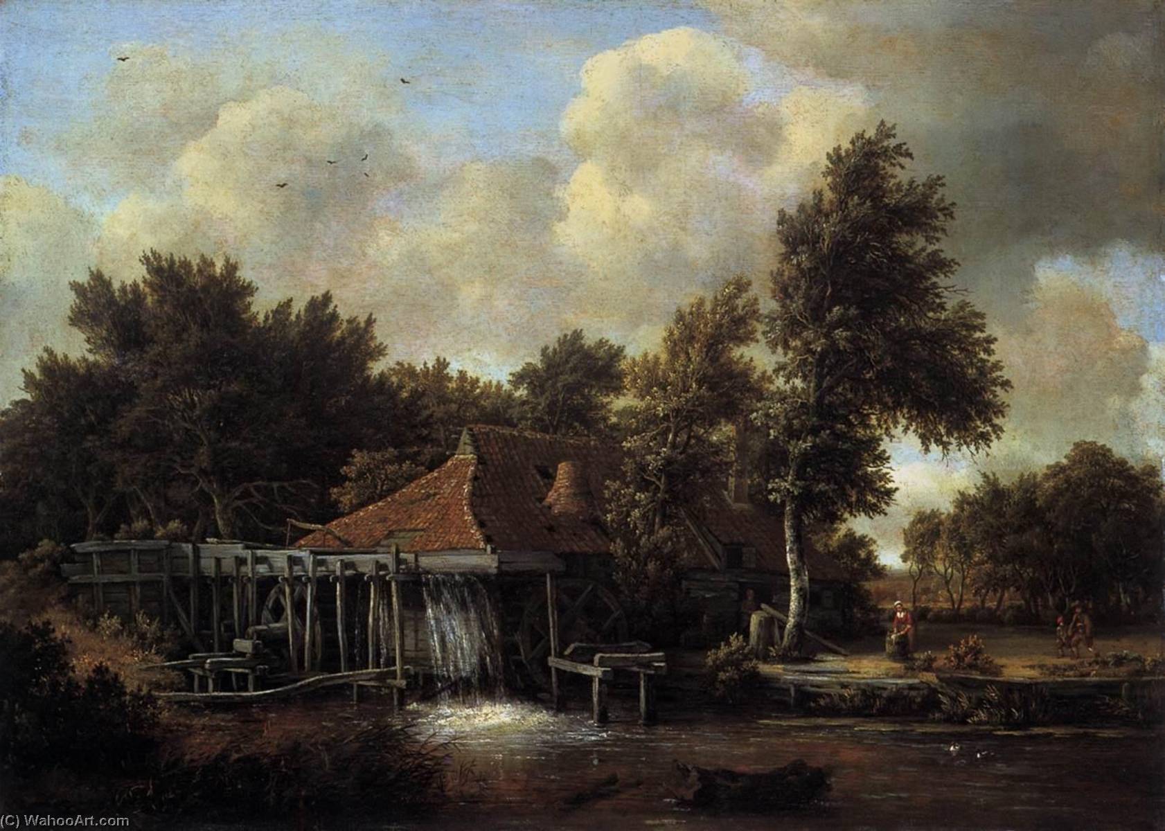 水车, 1666 通过 meyndert hobbema | 艺术再现 meyndert hobbema